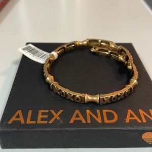 NWTs Alex and Ani “XOXO” gold expandable bracelet